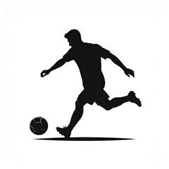 Black Silhouette of a Soccer Player Kicking a Ball on a White Background Dynamic Action Shot