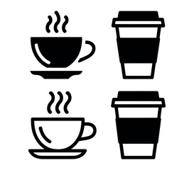 Obraz premium A set of black and white icons depicting various types of coffee cups on a plain background