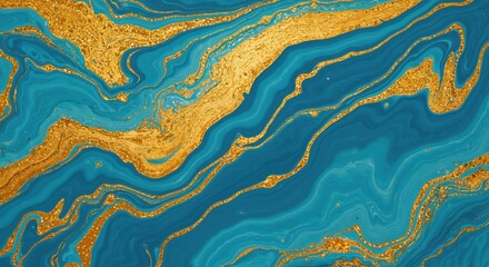 Golden blue swirls of beauty: a captivating display of fluid art, featuring dynamic swirls of azure and gold, creating a luxurious and mesmerizing visual effect.
