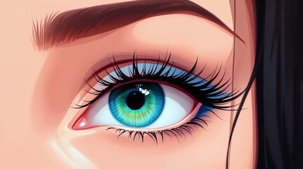 Enchanting Emerald Eye: A captivating close-up of a beautiful eye with emerald green iris, framed by long, dark lashes and a perfectly groomed eyebrow, evokes mystery and allure.
