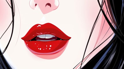 Red Lips' Allure: A captivating close-up of vibrant red lips, their glossy texture and defined shape exuding charm and sensuality.