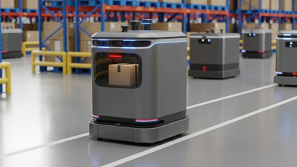 Autonomous Robots Navigating Modern Warehouse Logistics.