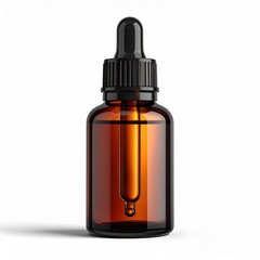 Amber Glass Dropper Bottle With Dark Liquid On White Background Pharmaceutical Product Packaging And Dispensing Tool
