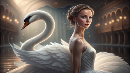 Graceful Swan Illustration Rendered Classic Gigapixel Standard v2 4x