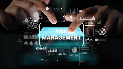 Hands Using Touch Screen Display for Risk Management Innovations and Digital Solutions in Financial Sector. Asymptotic smart data analytic.