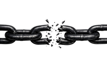 Obraz premium Broken chain link representing freedom, escape, liberation, and overcoming challenges with strength and determination