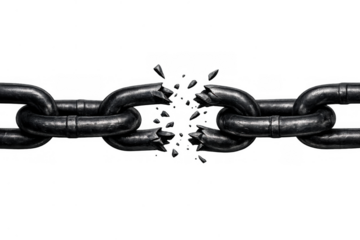 Broken chain link representing freedom, escape, liberation, and overcoming challenges with strength and determination