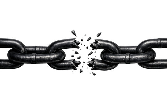 Broken chain link representing freedom, escape, liberation, and overcoming challenges with strength and determination