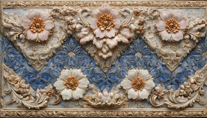 Intricate three dimensional floral relief carving displays ornate baroque design elements