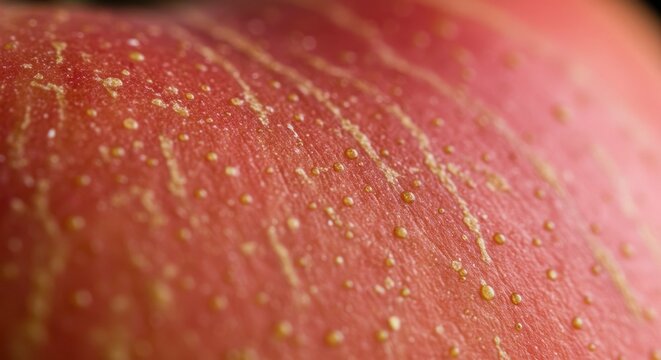 Macro View of Red Apple Skin with Water Droplets - Powered by Adobe