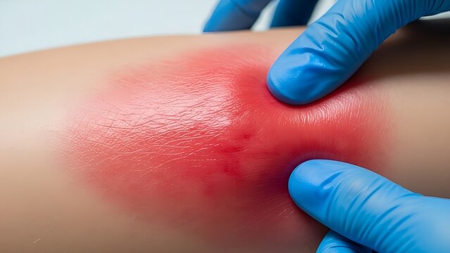 Close up Inflamed Skin with Cellulitis Infection Examined by Healthcare Provider