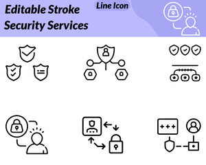 A clean modern vector character icon symbolizing security services. The design features a professional security guard character in uniform standing confidently while holding a shield with a lock.