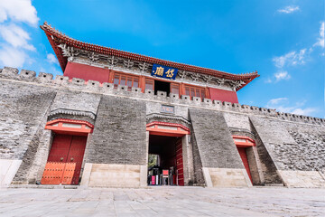 Architectural scenery of Dai Temple City Tower in Tai'an, Shandong Province, China