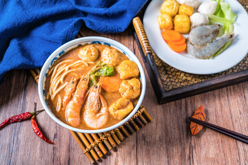 A bowl of seafood satay noodles, a delicacy from Xiamen, Fujian, China.