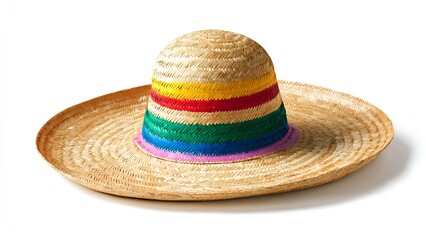 Colorful Straw Hat Isolated on White Background Summer Fashion Accessory