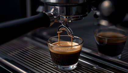 close-up view of espresso pouring from coffee machine