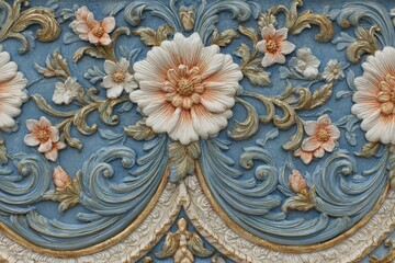 Obraz premium Ornate three dimensional floral relief decoration features intricate carved detailing