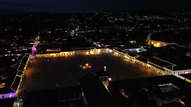 Aerial view of Villa de Leyva Boyaca at night