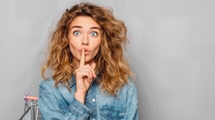 Young woman making a silence gesture with finger on lips, secrecy and quiet concept portrait.