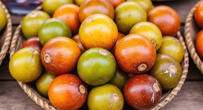 Deliciously Fresh Genip Fruit in a Woven Basket.