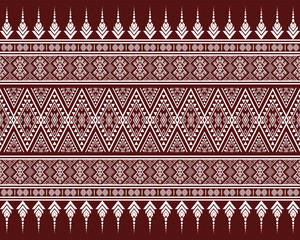 Traditional Ethnic Tribal Geometric Pattern with White Ornaments on Maroon Red Background for Textile, Fabric, and Boho Wallpaper Design