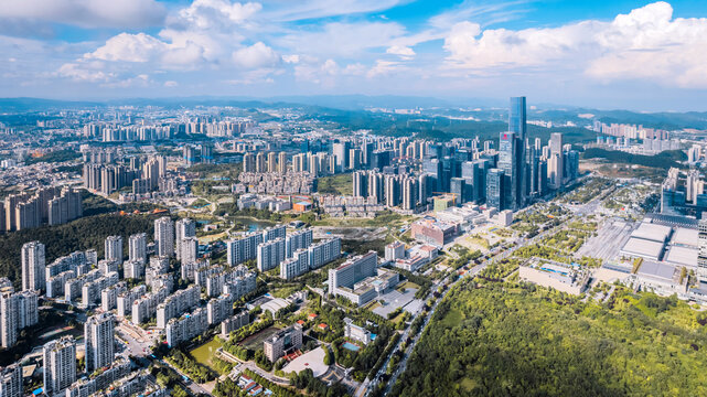 Aerial panoramic view of the CBD in Guanshanhu New District, Guiyang, Guizhou Province, China