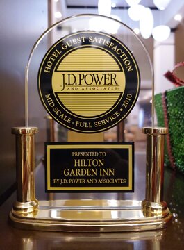 Lakeland, Florida, U.S - Jan 1, 2026 - A 2010 J.D. Power and Associates award for hotel guest satisfaction is presented to the Hilton Garden Inn