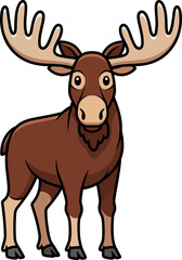 Fototapeta premium Cute Cartoon Moose with Antlers Standing Tall Illustration for Wildlife Nature and Forest Themes
