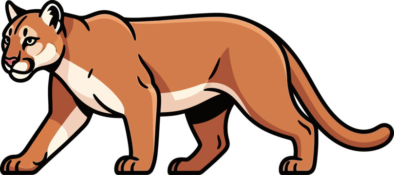 Stylized Illustration of a Cougar Walking Confidently on a White Background