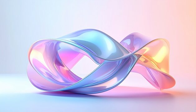 Iridescent Abstract Mobius Strip Sculpture with Soft Gradient Lighting.