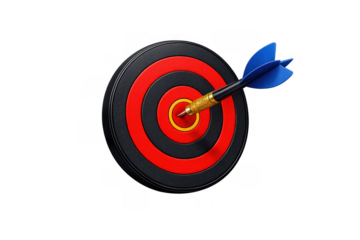 Dart hitting bullseye on target board concept, reaching business goals and achieving success, transparent background