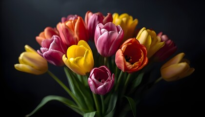 Fototapeta premium tulips on a dark background with a space