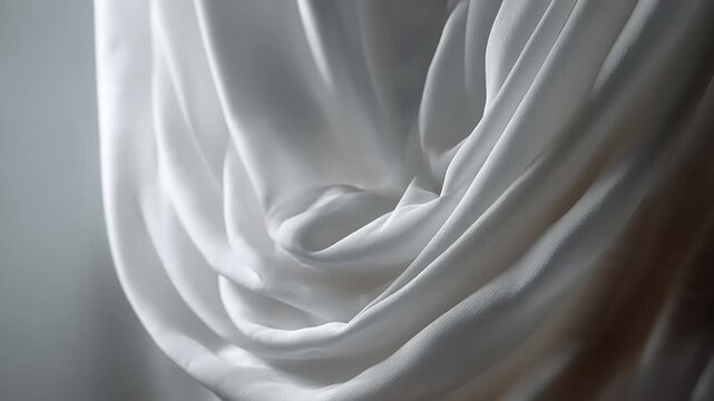 Curtain fabric drapes in delicate white layers to showcase the texture of high-quality interior textiles.