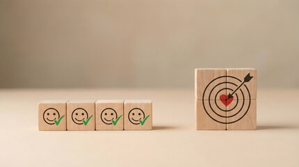business goal concept with wooden blocks and smiley faces