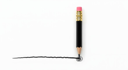 Black colour pencil with outline to end point on white paper background. Creativity inspiration ideas concept