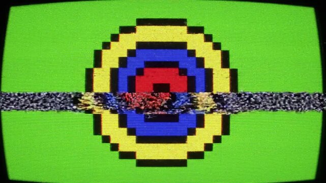 Distorted Television Screen with Pixelated Circle Pattern.
