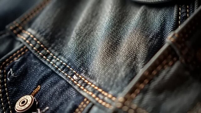 Close-Up Action Shot of Denim Jacket Detailing, Textile Texture, Fashion Photography, Studio Setting
