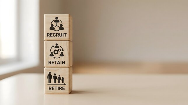 wooden blocks with recruit retain retire text