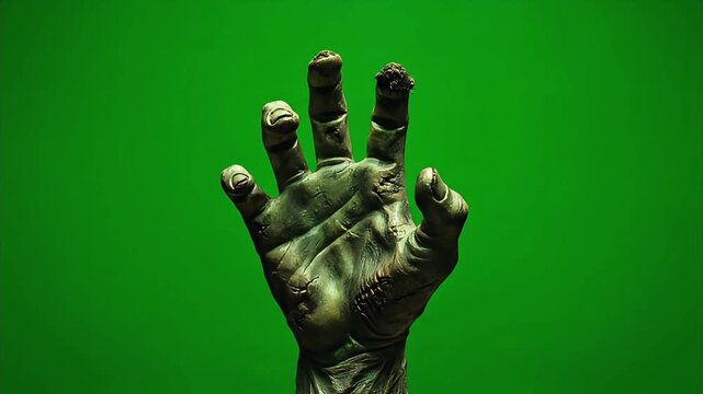 Zombie Hand Crawling Out of the Ground on Green Screen