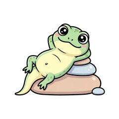 Fototapeta premium Cute Cartoon Gecko Relaxing on Zen Stones.