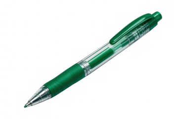 Green ballpoint pen with transparent barrel and retractable mechanism for writing and office supplies