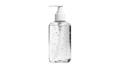 Clear hand sanitizer bottle isolated on white highlighting essential hand hygiene practices to reduce germ spread at home.