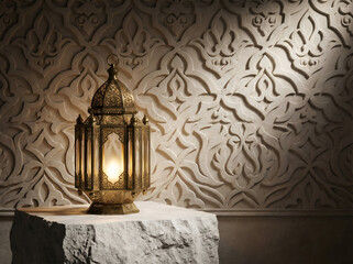 Decorative Brass Lantern with Patterned Wall