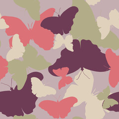 Butterflies seamless colourful pattern in a spotted style, vector illustration 