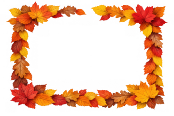 Autumn leaves border forming a decorative frame with colorful fall maple and oak foliage, transparent background
