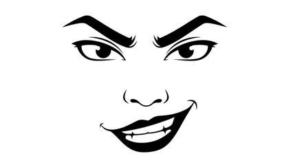 Woman Face Illustration with Angry Expression.