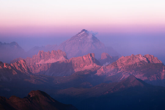 Dolomites Mountain Peaks at Sunset, Italy