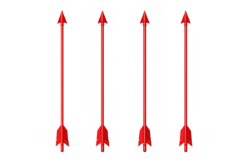 Multiple red arrows flying upwards, symbolizing direction, success, growth, and ambition on transparent background