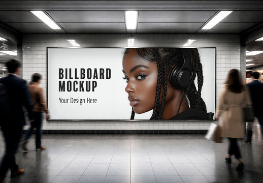 Black And White Indoor Billboard Mockup Advertising Template