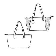 Two stylish tote bags with shoulder straps, simple line art.